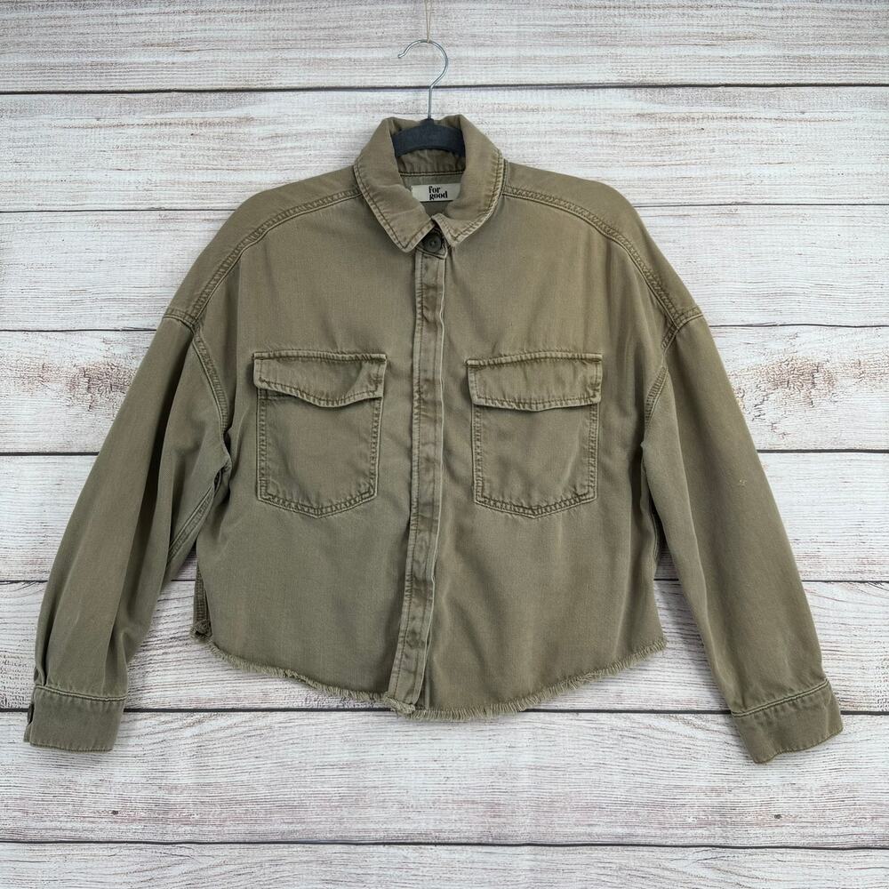For Good Utility Jacket Women's S Khaki/Green Cropped Raw Hem